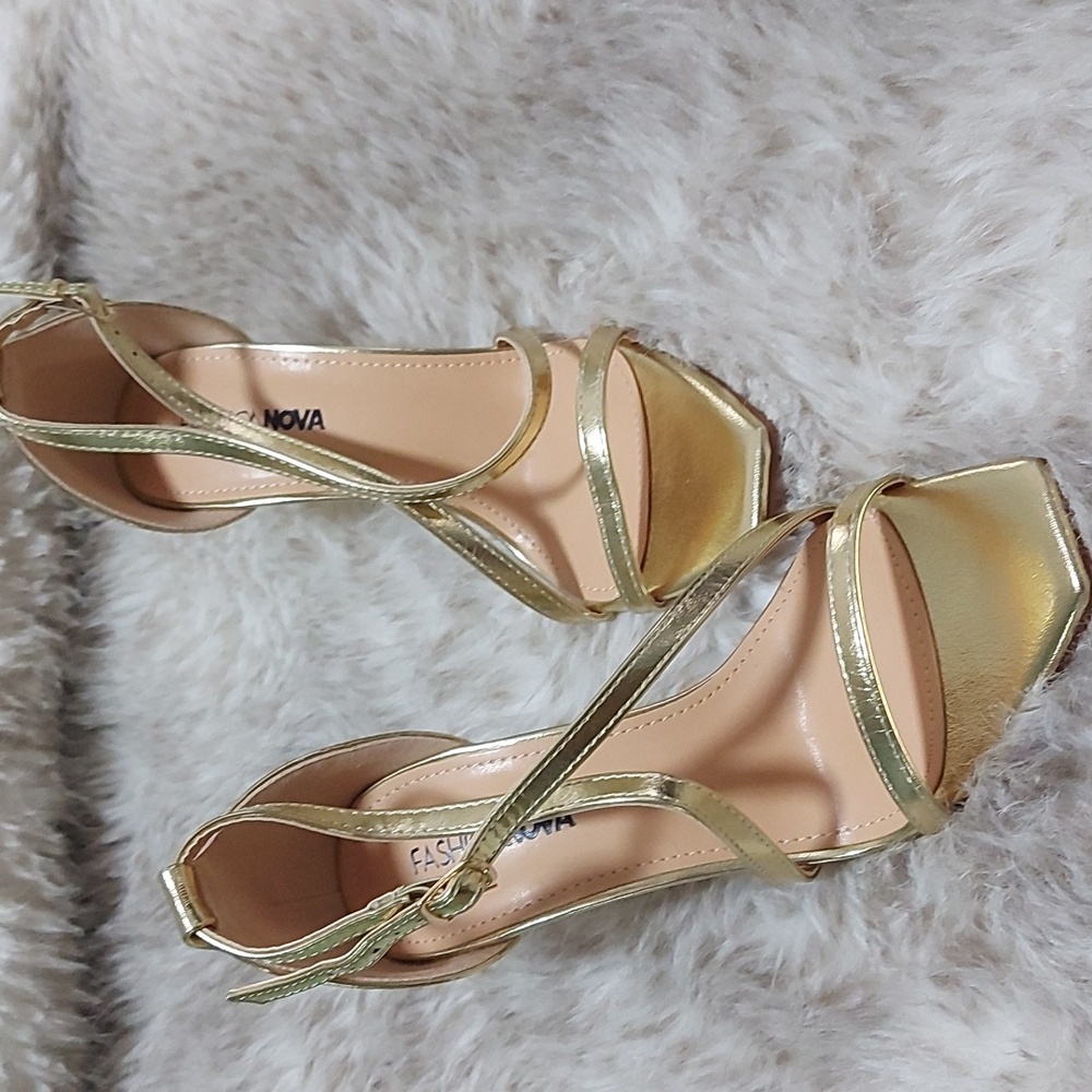 Fashion Nova Gold Strappy Heels